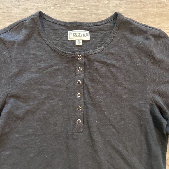 Tecovas Waffle Henley Black Long Sleeve Women's Shirt-Size M - Picture 3 of 7